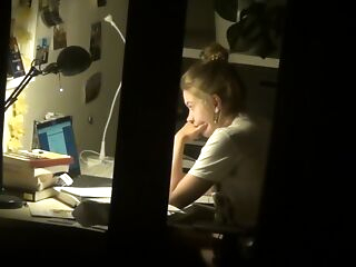 spy cute teen with hidden cam getting off after homework